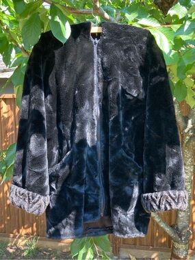 Black Faux Fur Zip-Front Jacket